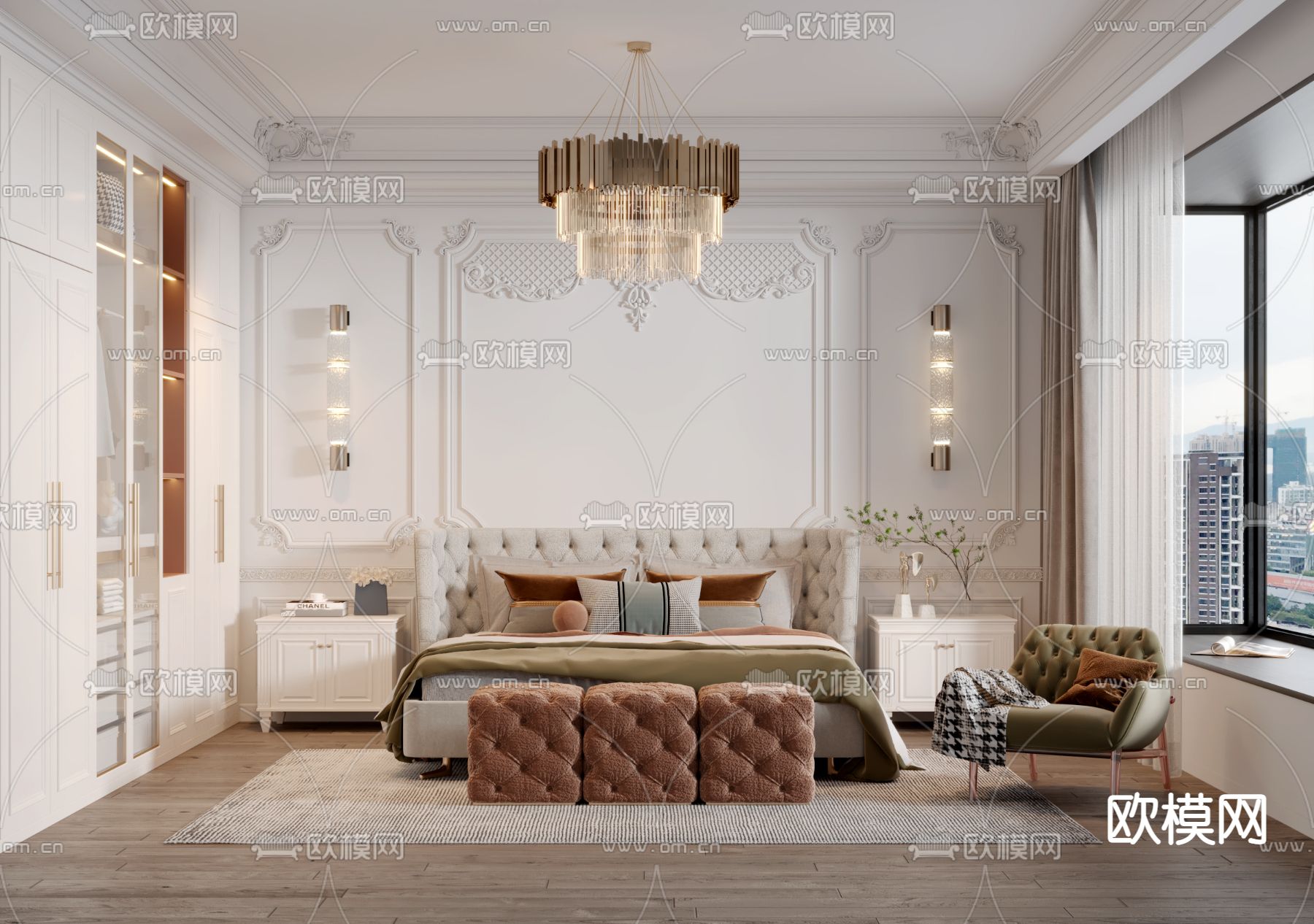 欧式卧室主人房3d模型下载（渲染图1）