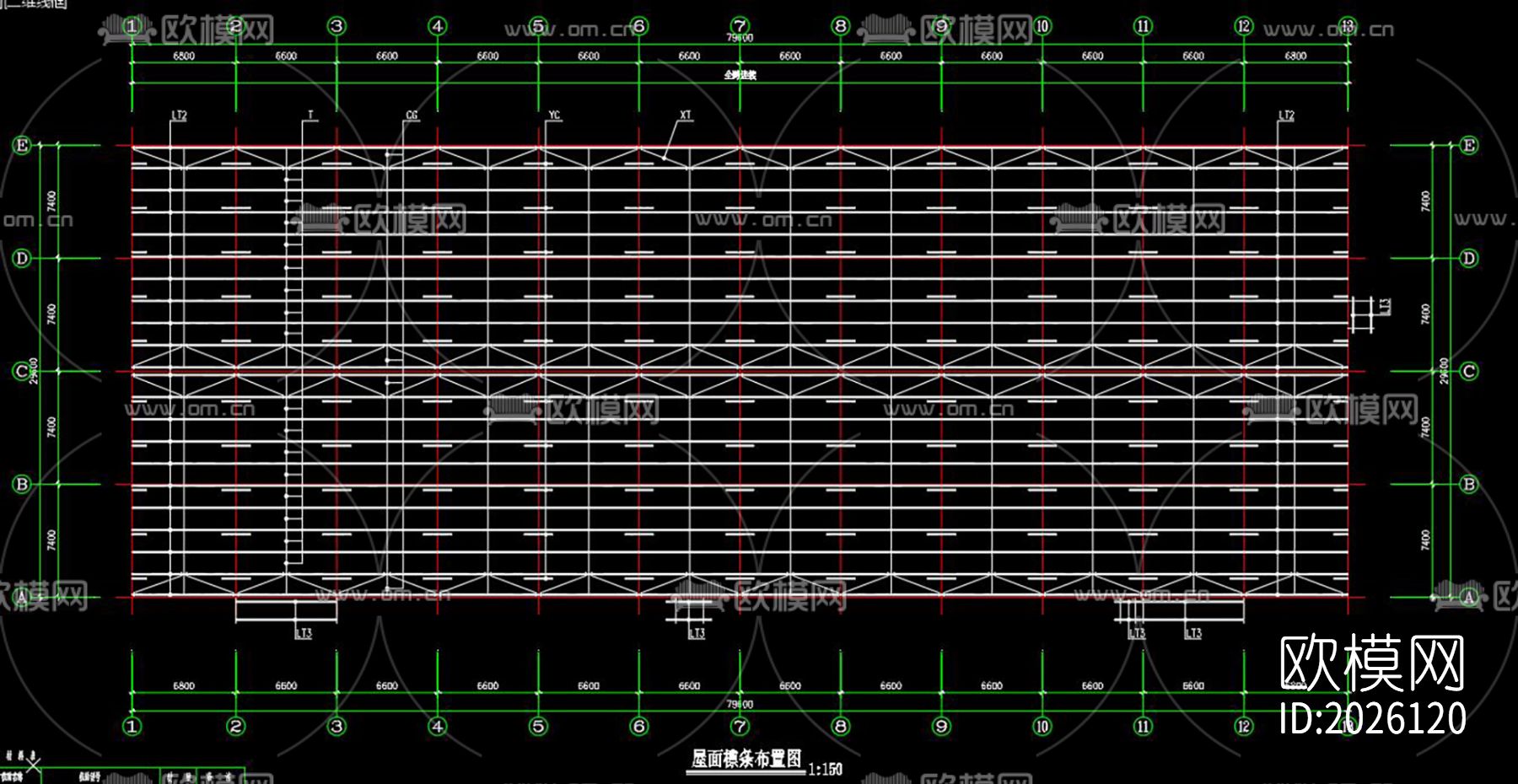 仓库车间钢结构cad施工图下载（渲染图9）
