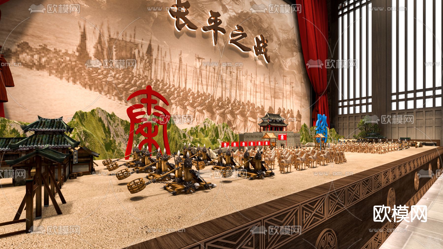 中式博物馆沙盘战争战场3d模型下载（渲染图3）