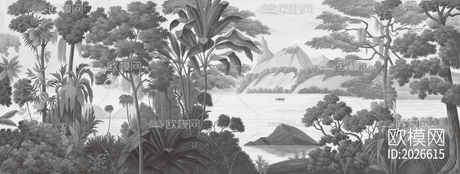 田园风景树林壁画壁纸