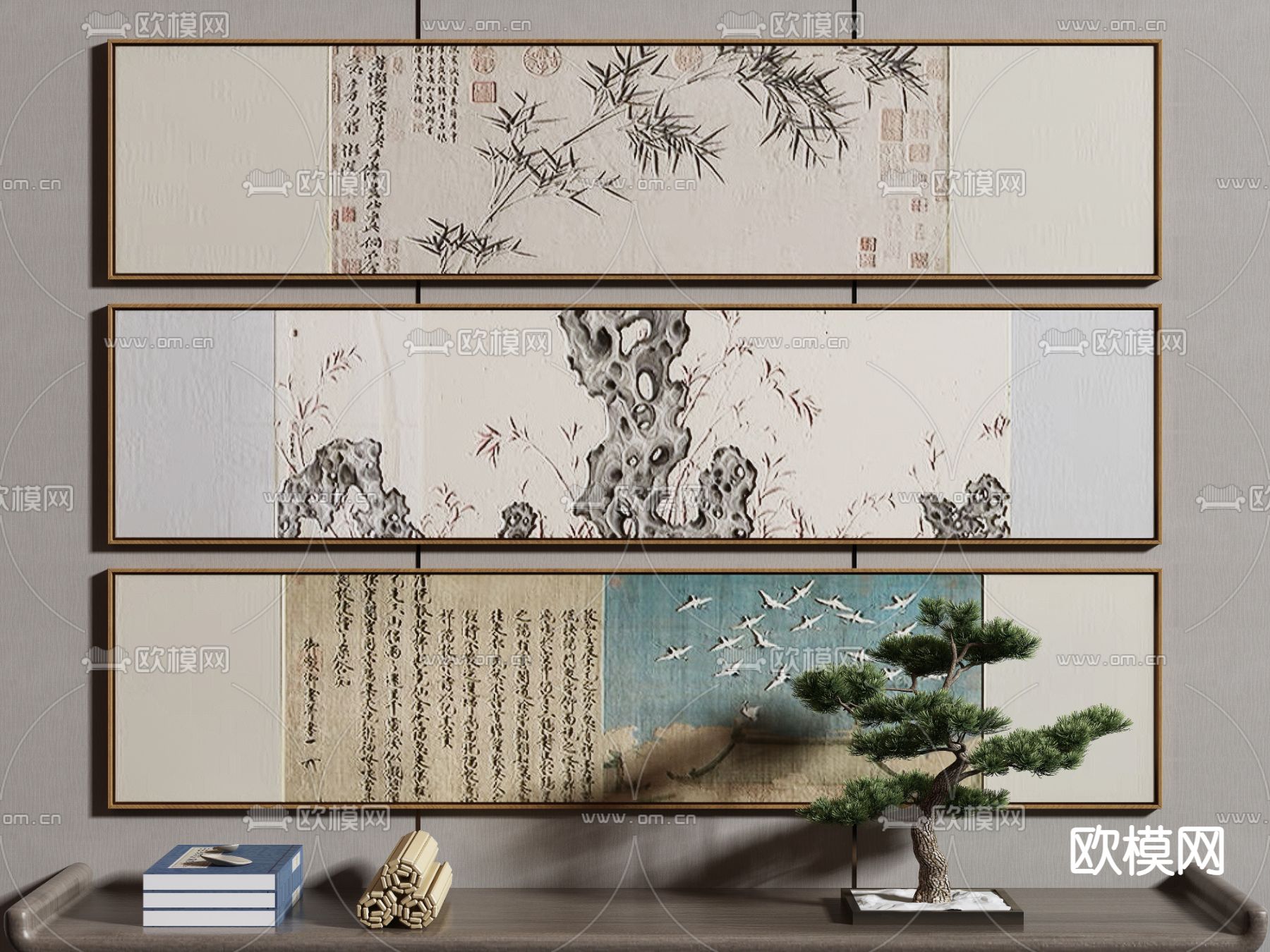 新中式装饰画挂画su模型下载