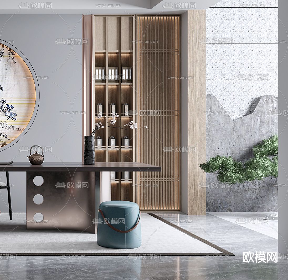 新中式茶室3d模型下载（渲染图3）