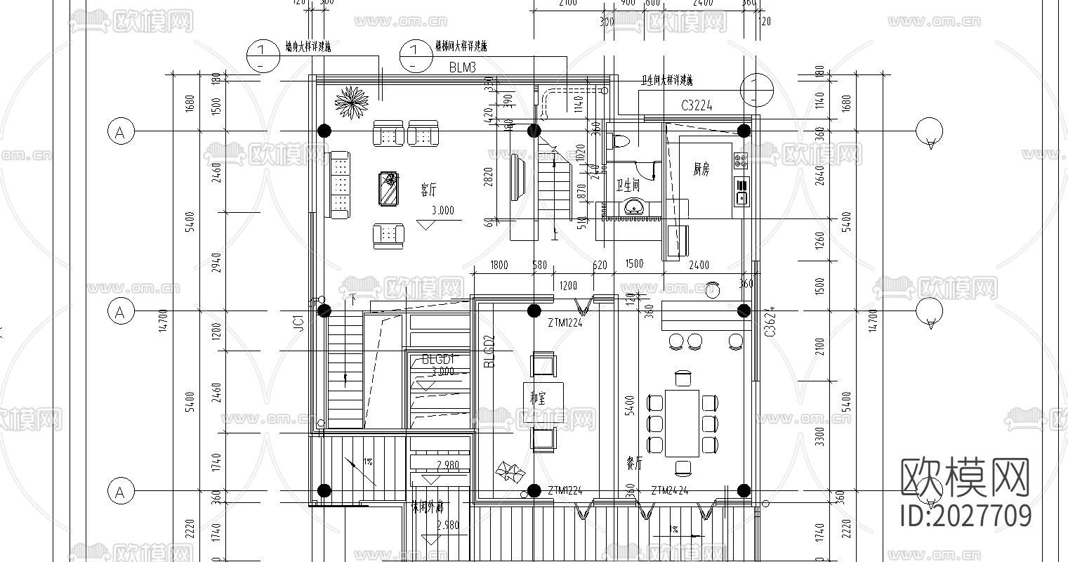 别墅cad施工图下载（渲染图2）