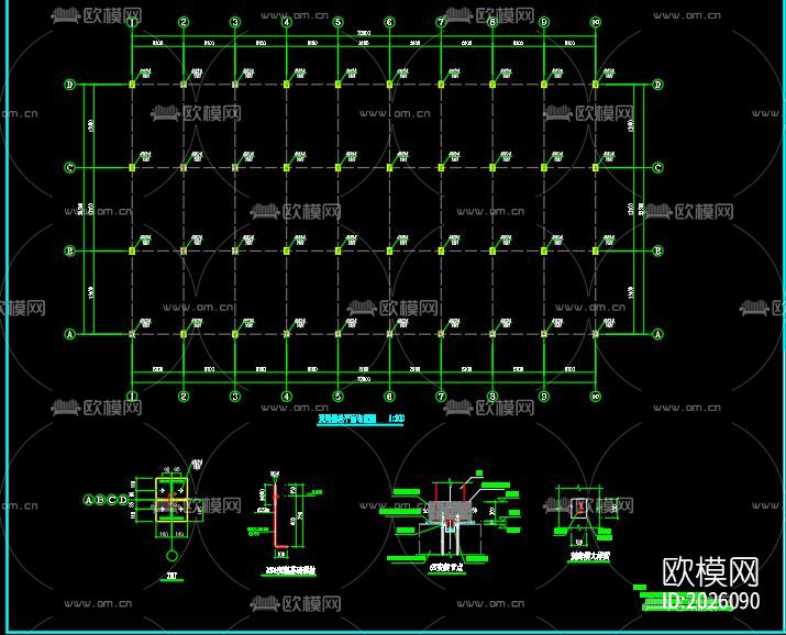 物资仓库结构cad施工图下载（渲染图7）