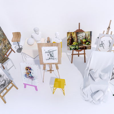  现代画架画板素描支架su模型 