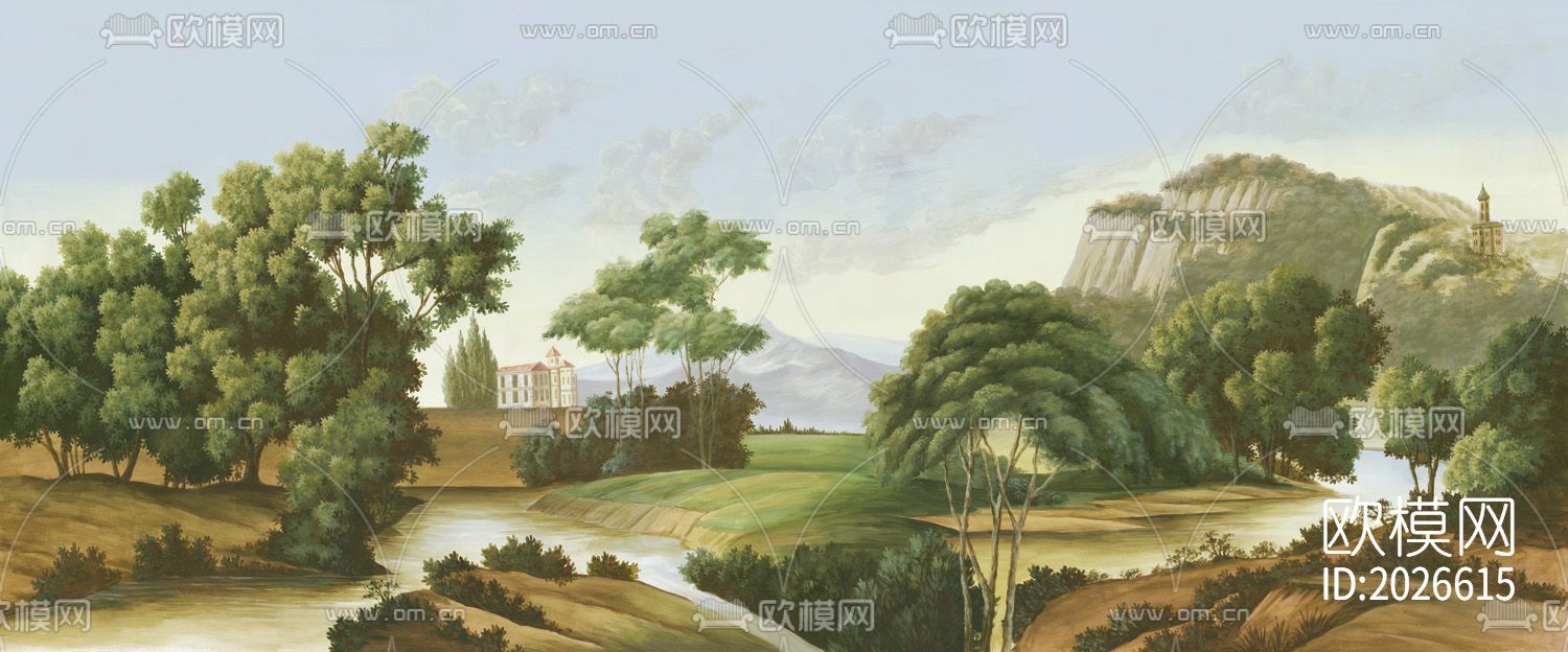 田园风景树林壁画壁纸