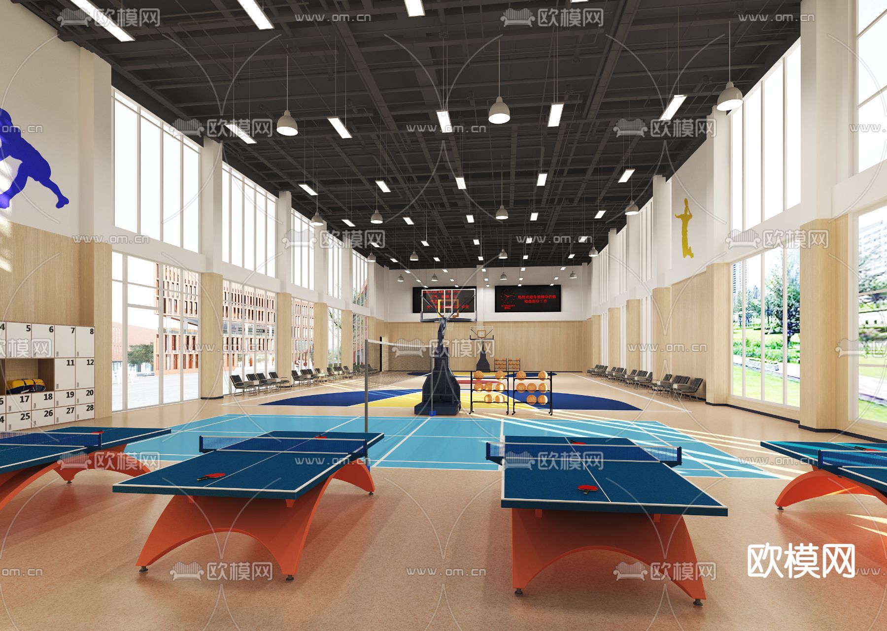 现代乒乓球馆免费3d模型下载