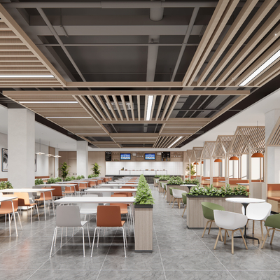  现代餐厅食堂su模型 