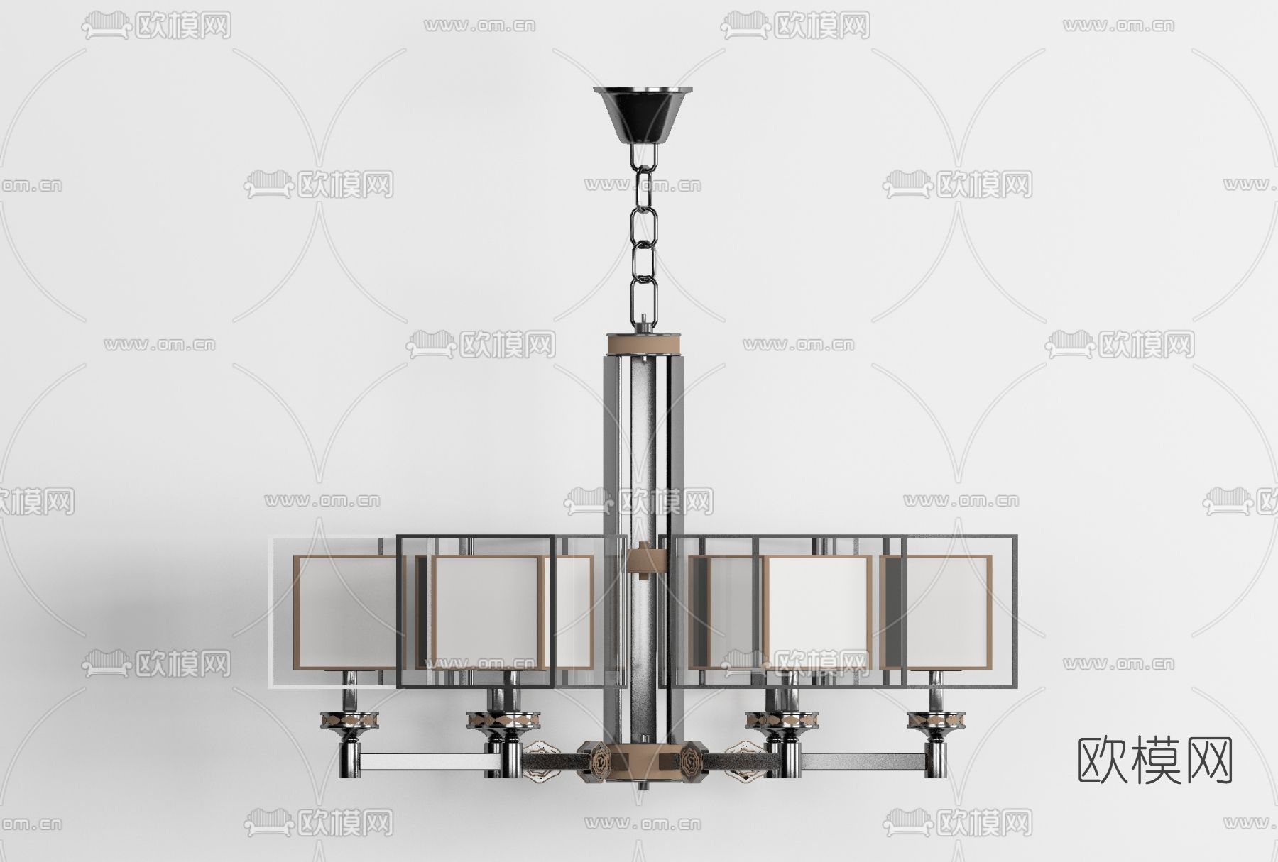 新中式多头吊灯免费3d模型下载