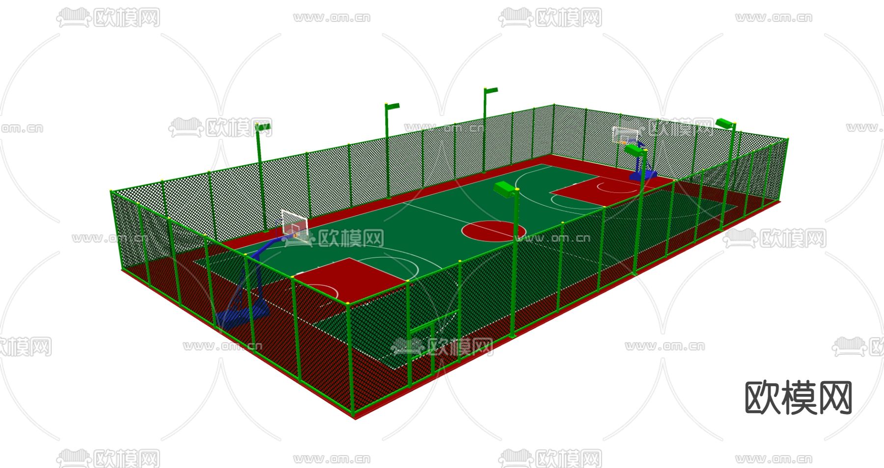 现代户外篮球场su模型下载（渲染图2）