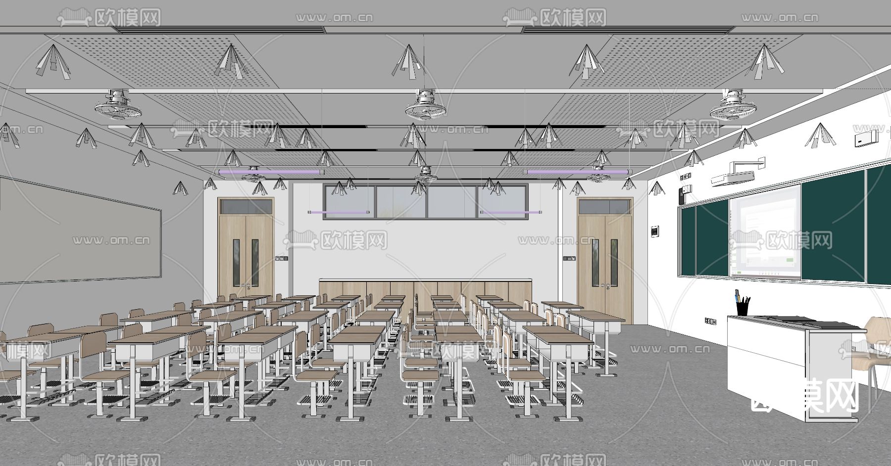 现代学校教室su模型下载（渲染图3）