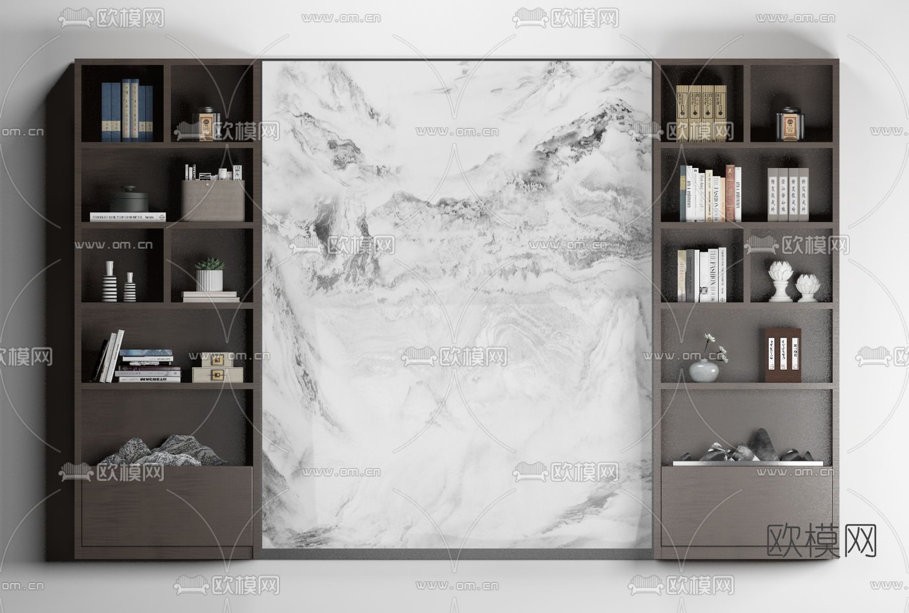 新中式背景墙免费3d模型下载