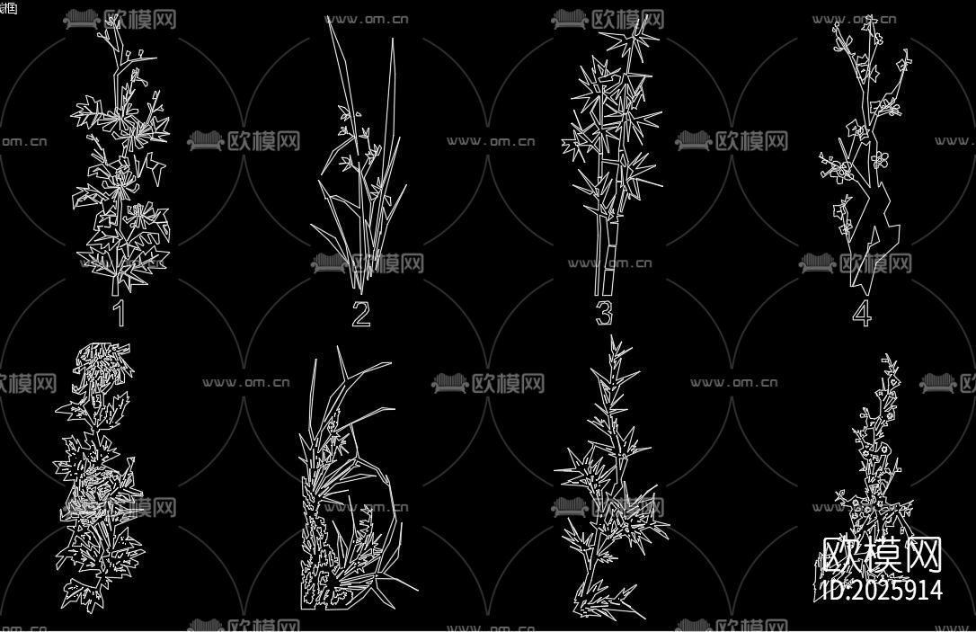 梅兰竹菊cad图库下载（渲染图2）