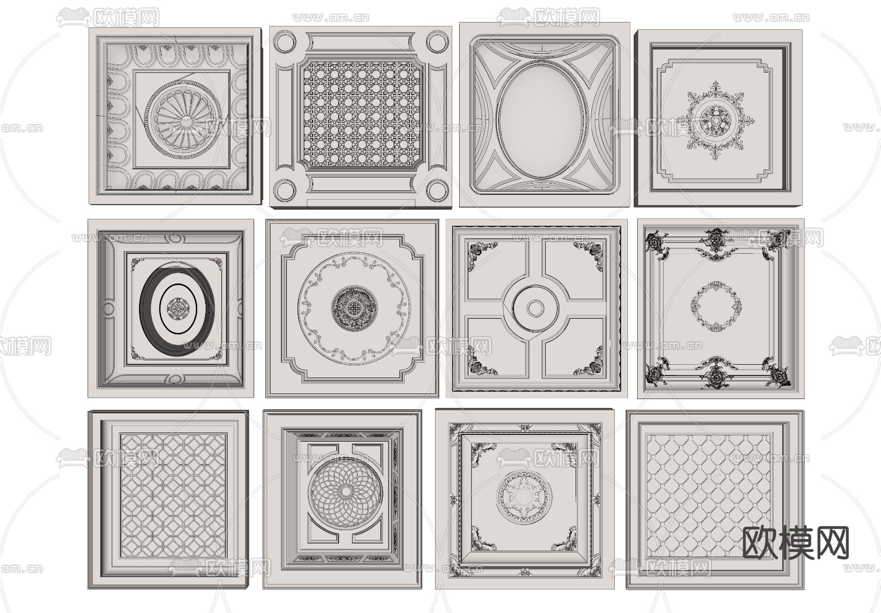 欧式天花吊顶su模型下载（渲染图2）