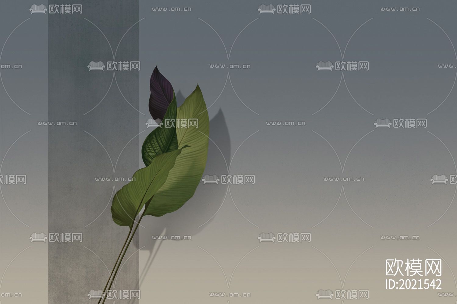 芭蕉叶壁画壁纸下载（渲染图5）