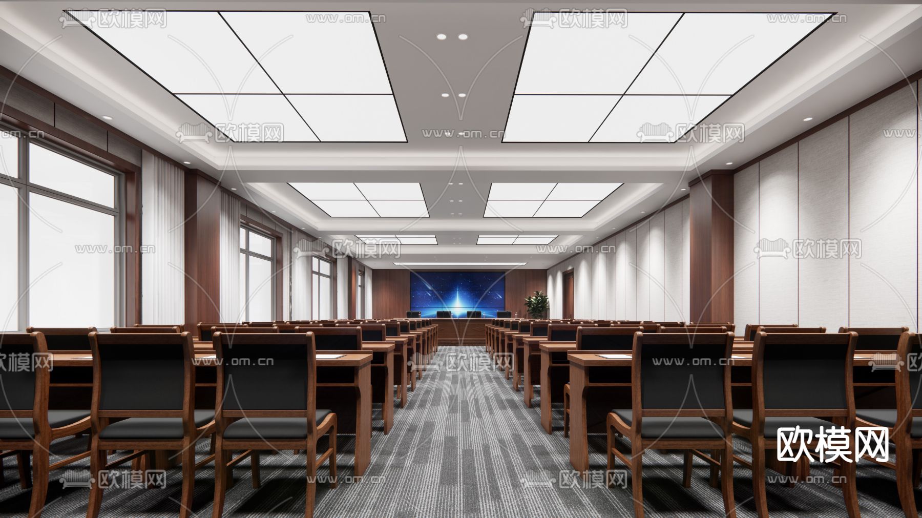 现代党建会议室su模型下载（渲染图1）