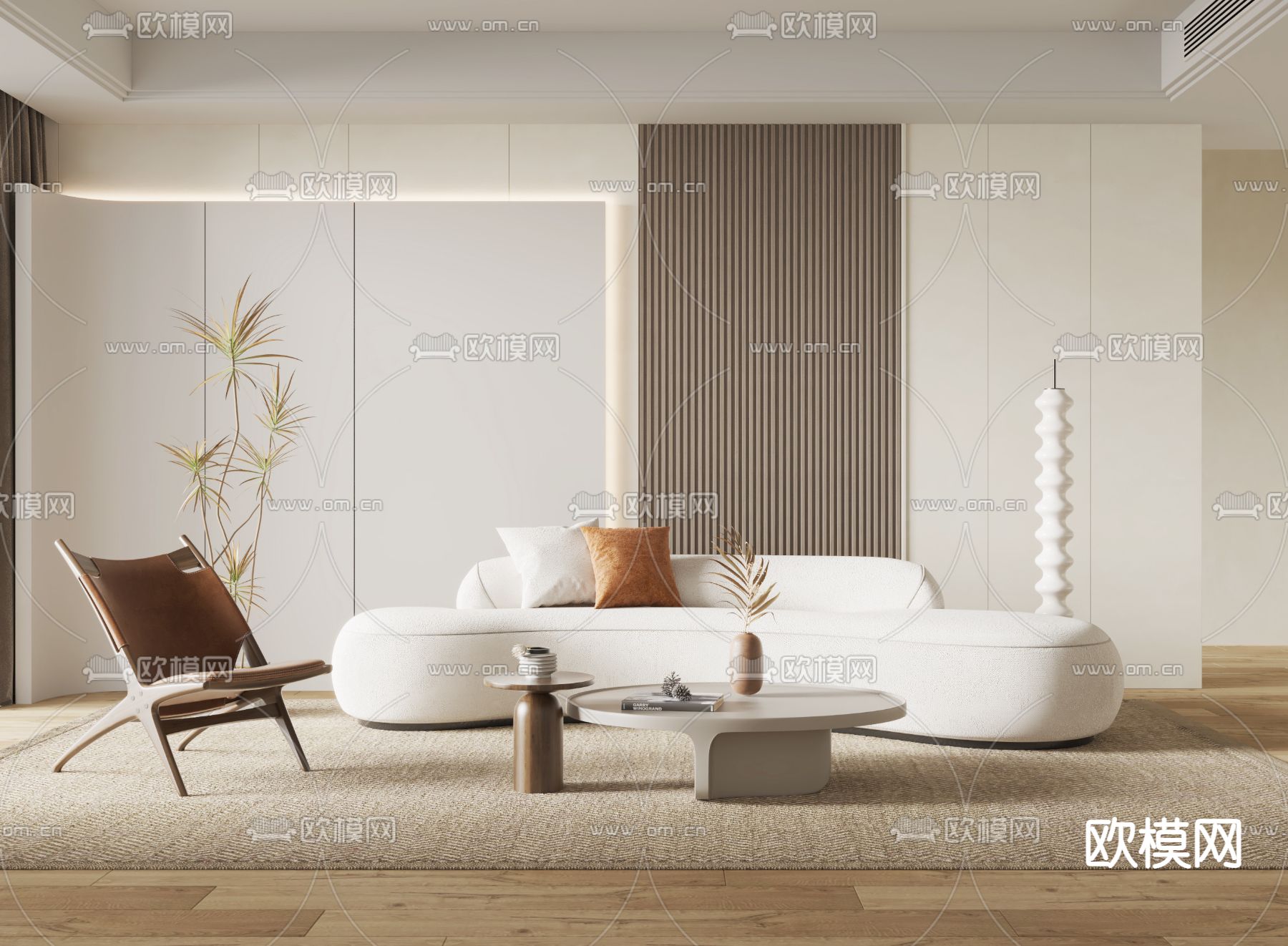 侘寂布艺弧形沙发组合3d模型下载