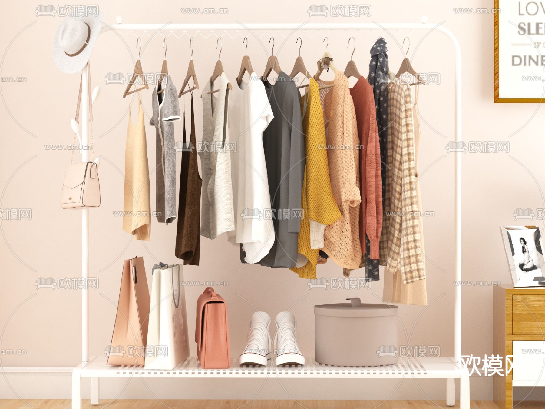 现代衣服鞋子包包免费3d模型下载