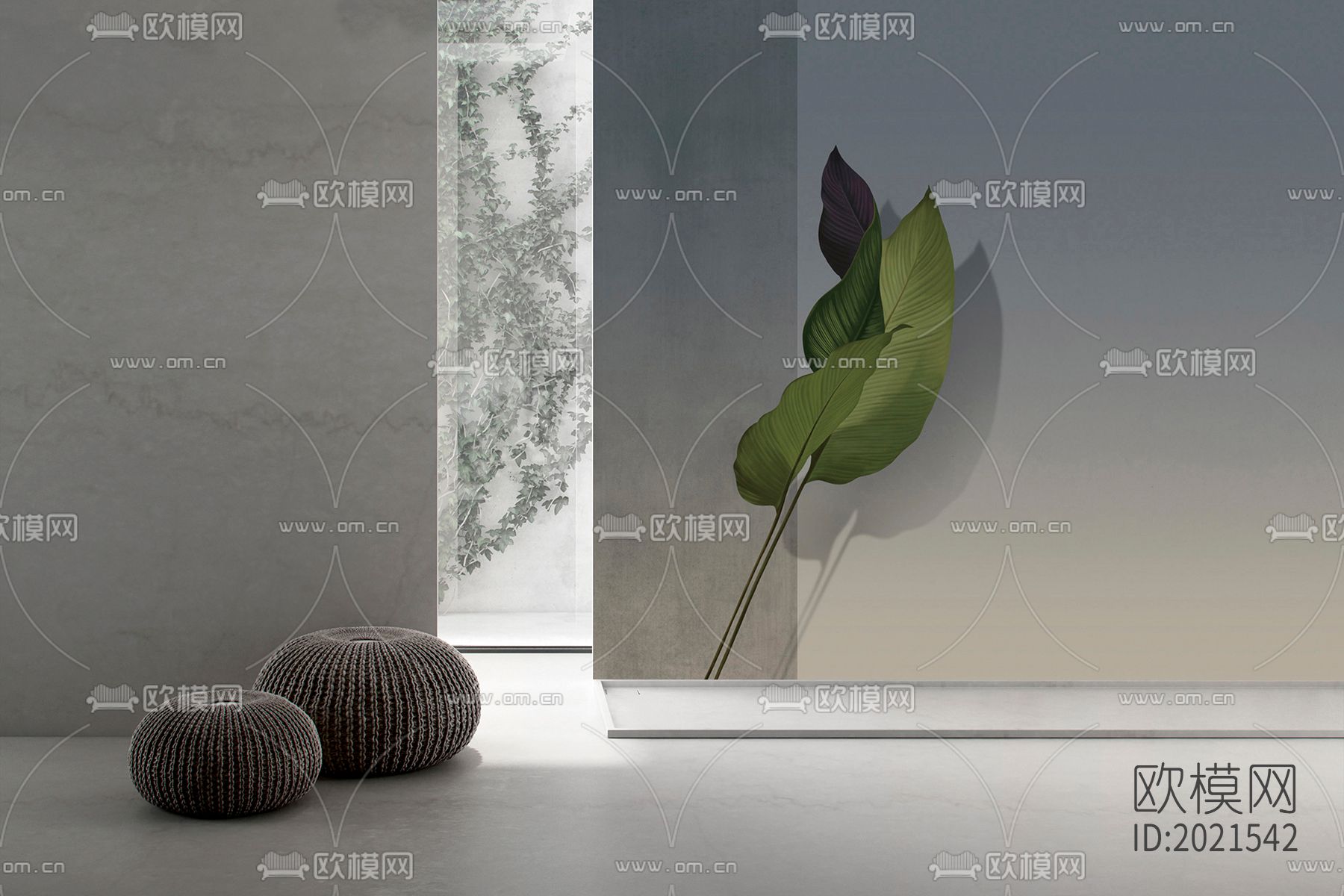 芭蕉叶壁画壁纸下载（渲染图4）