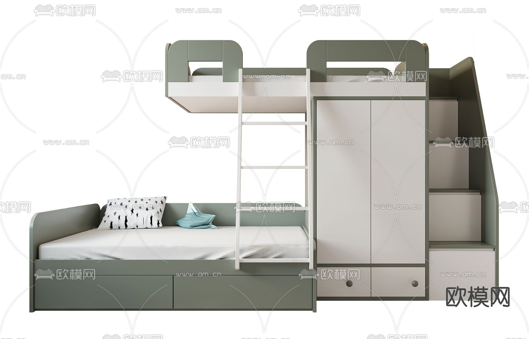 现代儿童上下床su模型下载（渲染图1）