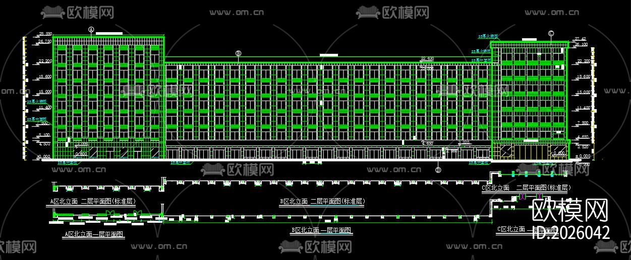 办公楼干挂石材幕墙节点大样下载（渲染图2）