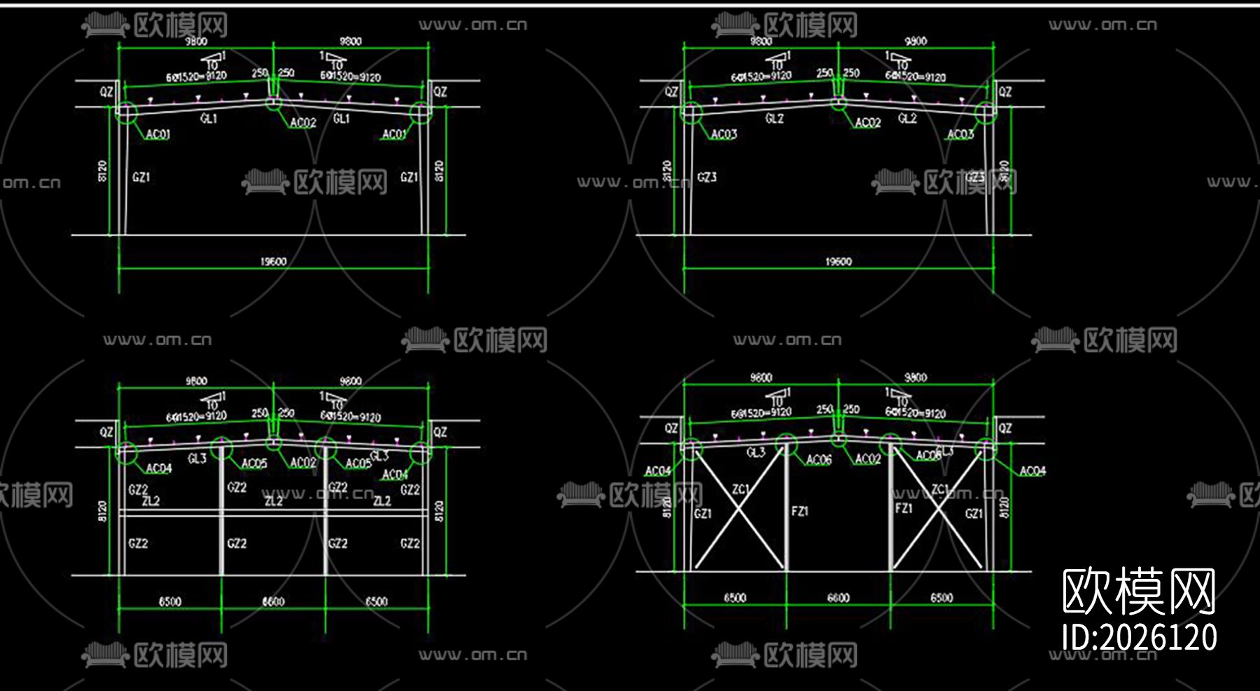 仓库车间钢结构cad施工图下载（渲染图1）