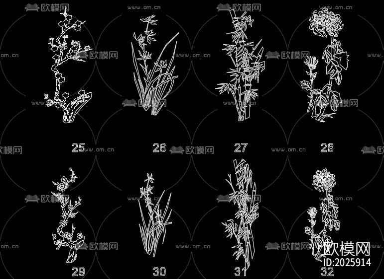 梅兰竹菊cad图库下载（渲染图6）