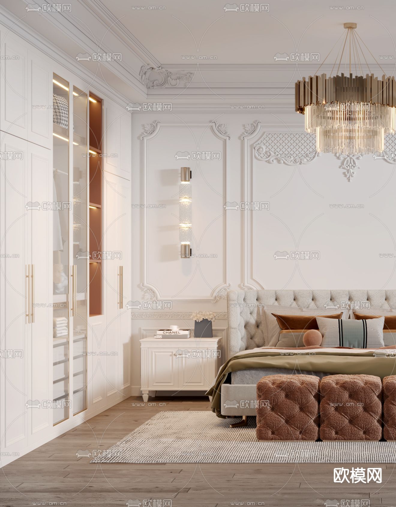 欧式卧室主人房3d模型下载（渲染图2）