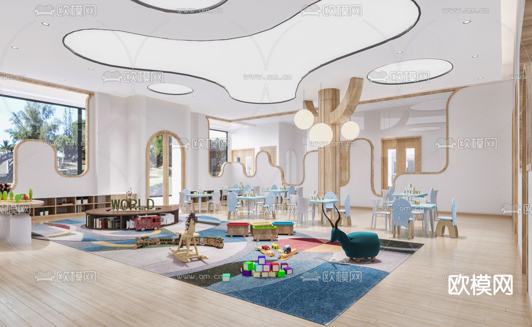 现代幼儿园娱乐室免费3d模型下载（渲染图2）