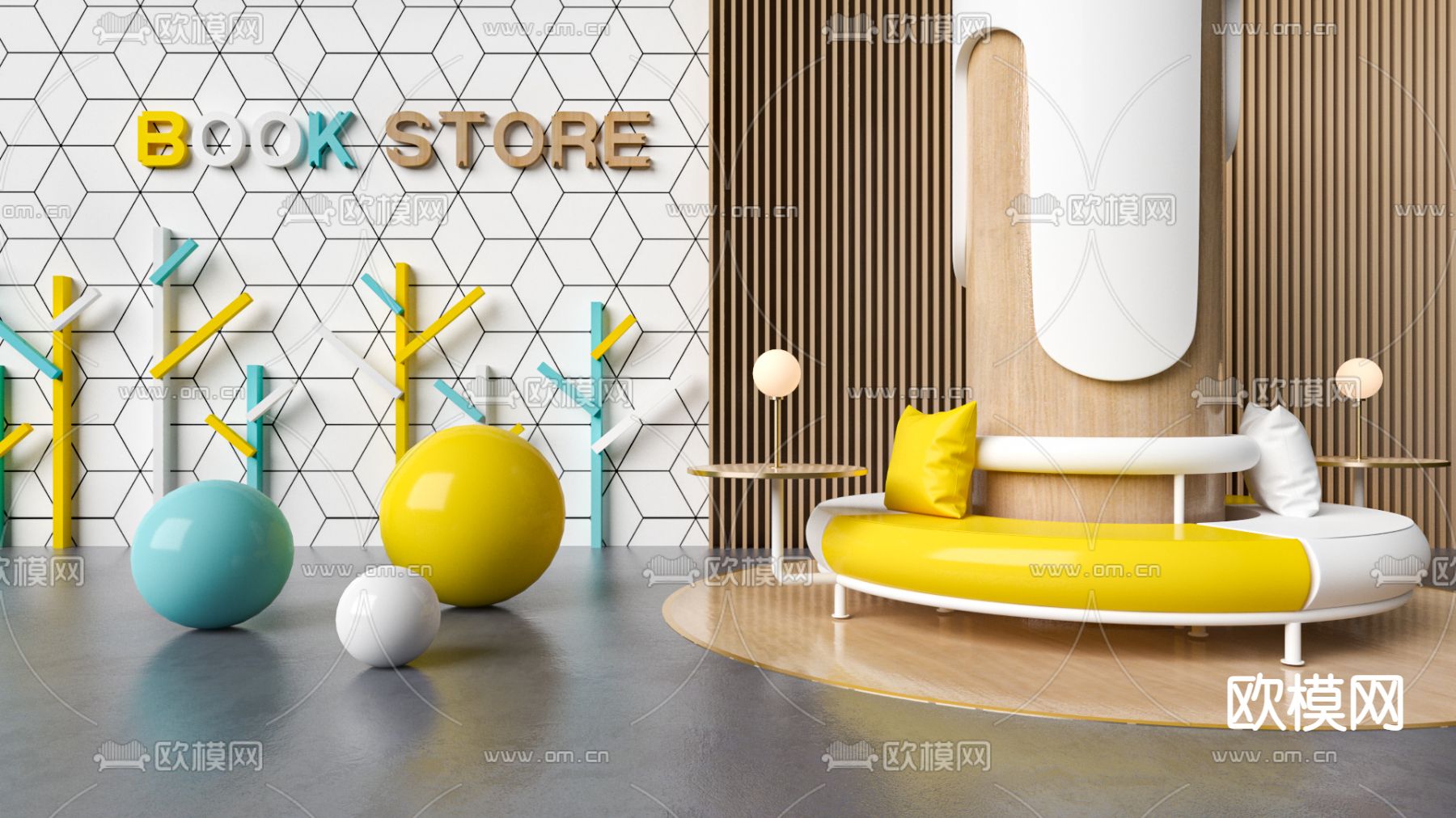 现代儿童书店书桌椅3d模型下载