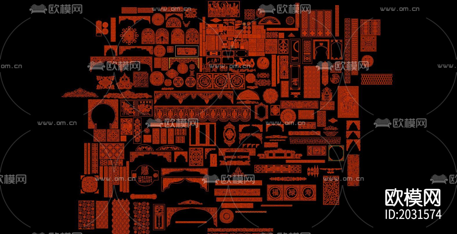 中式雕花平面cad图库下载（渲染图1）