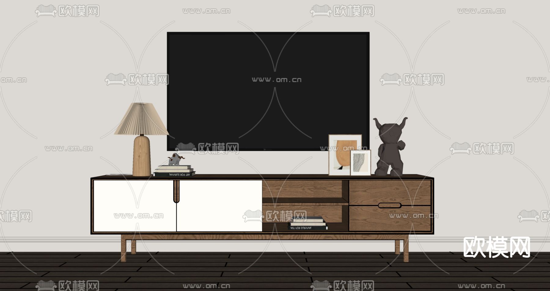北欧电视柜su模型下载（渲染图2）