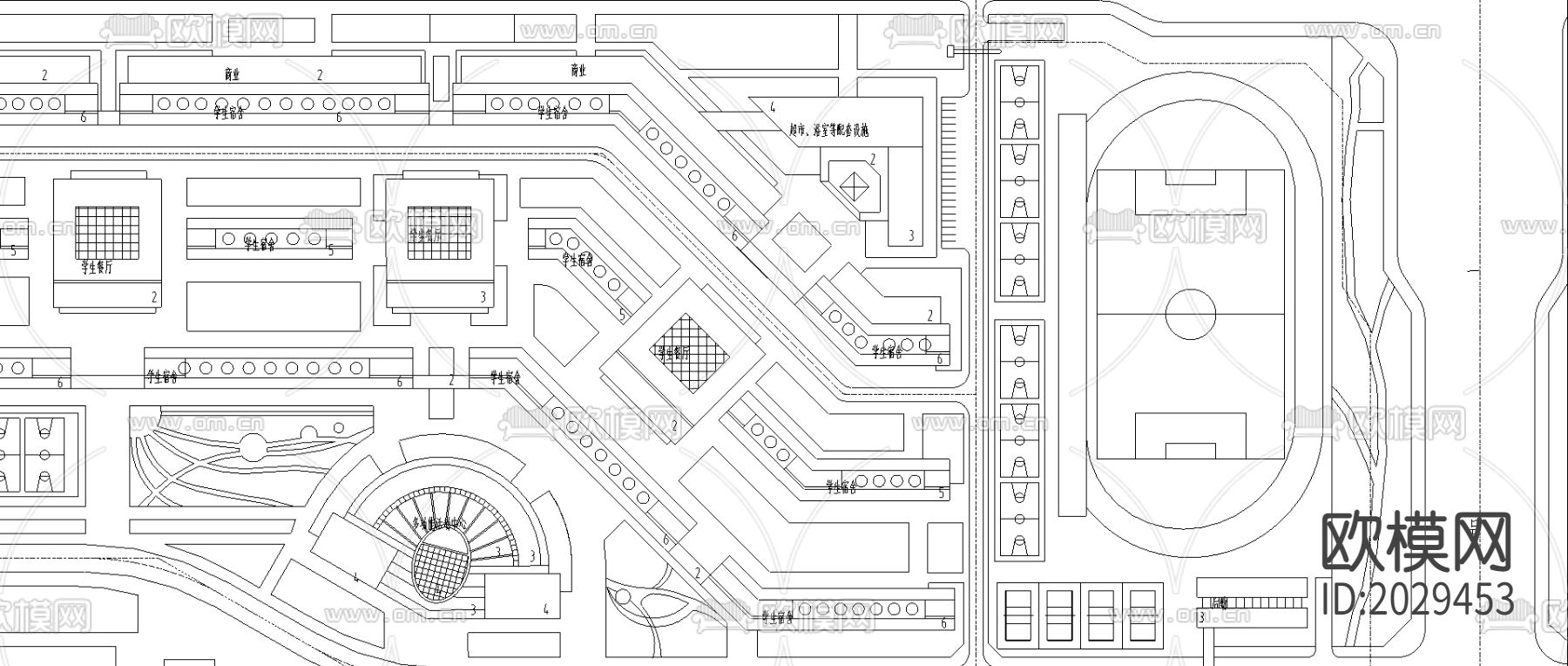 校园规划cad施工图下载（渲染图3）