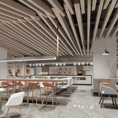  现代餐厅食堂su模型 