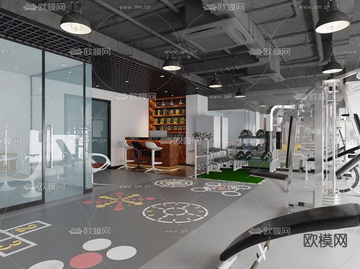 现代健身房免费3d模型下载（渲染图1）