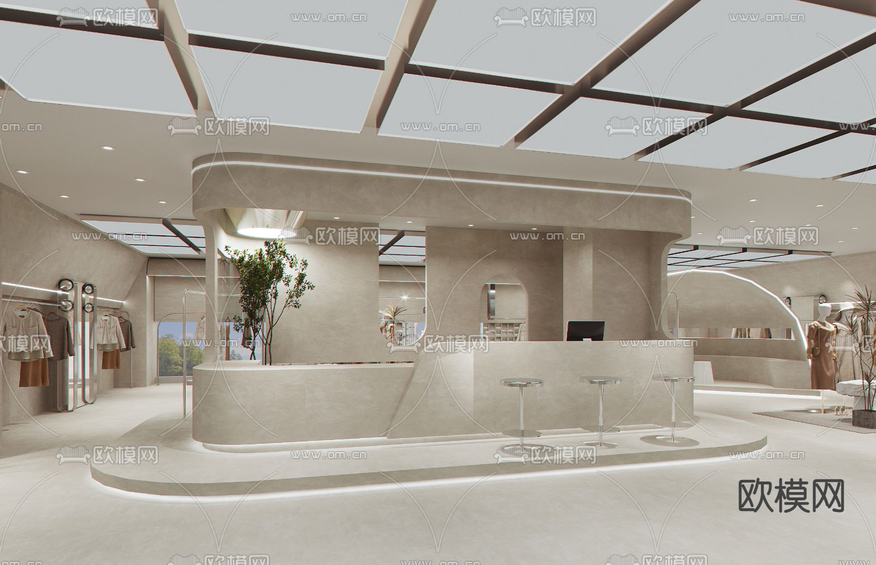 侘寂风服装店su模型下载（渲染图2）