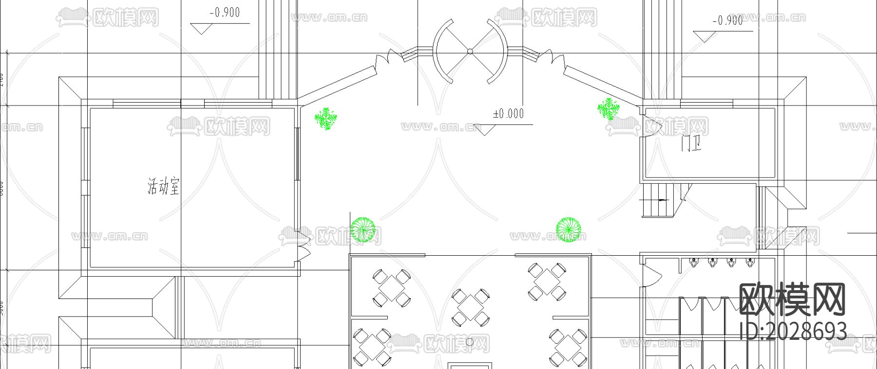 大学生活动中心CAD施工图下载（渲染图2）