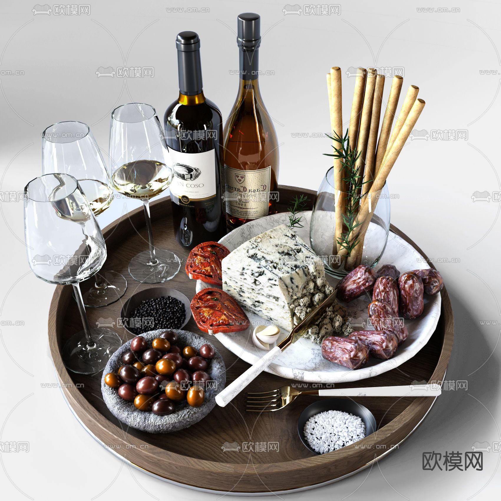 现代奶酪酒水食物3d模型
