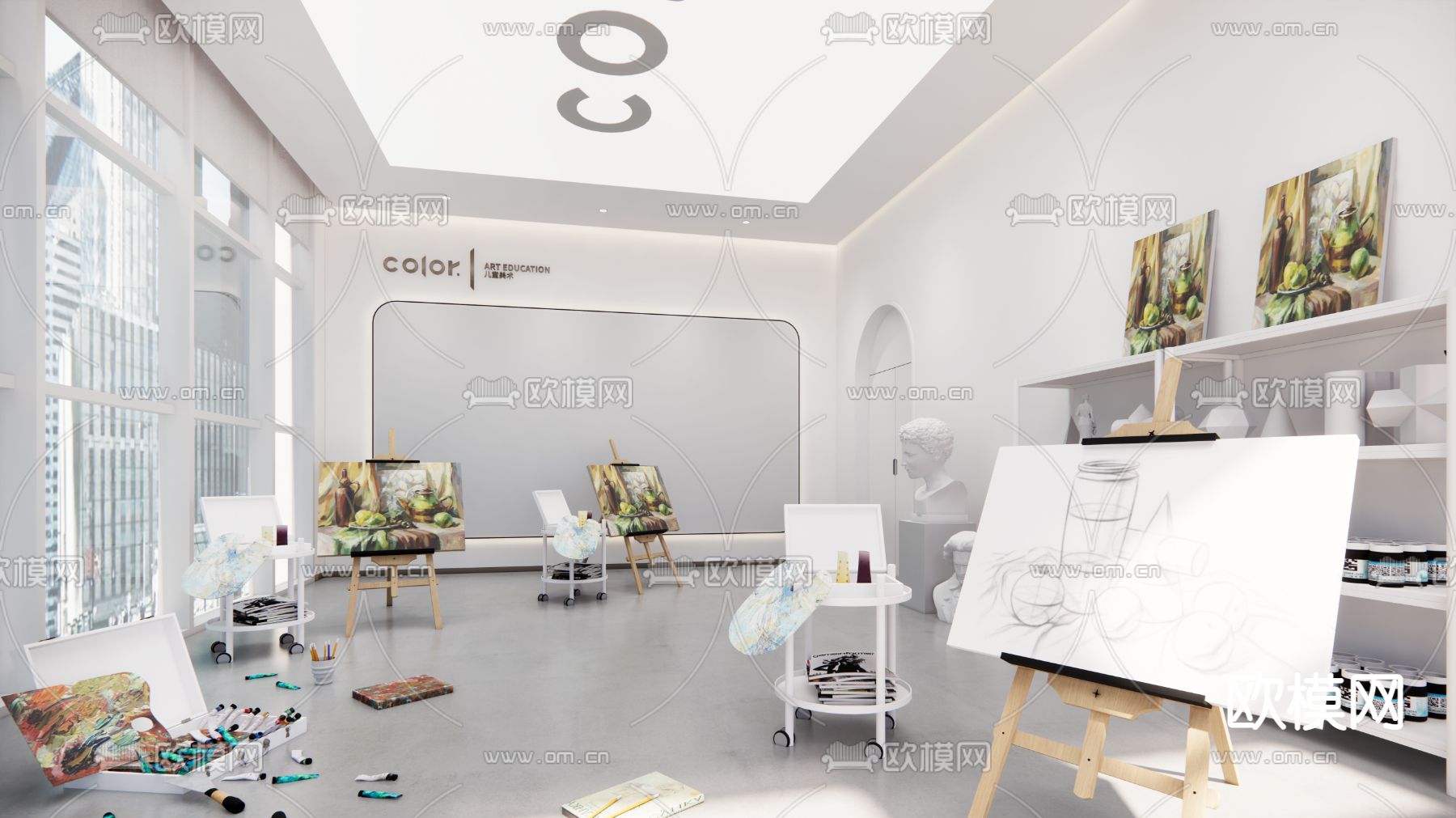 现代美术馆画室su模型下载（渲染图1）