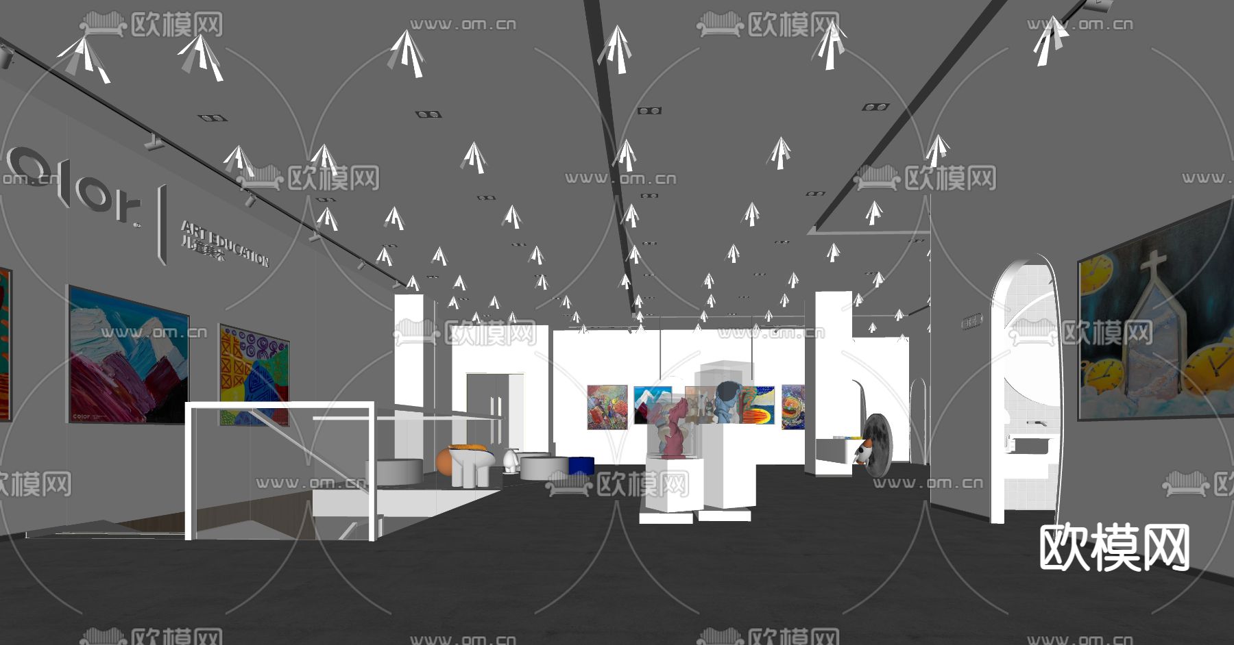 现代美术馆画展su模型下载（渲染图3）