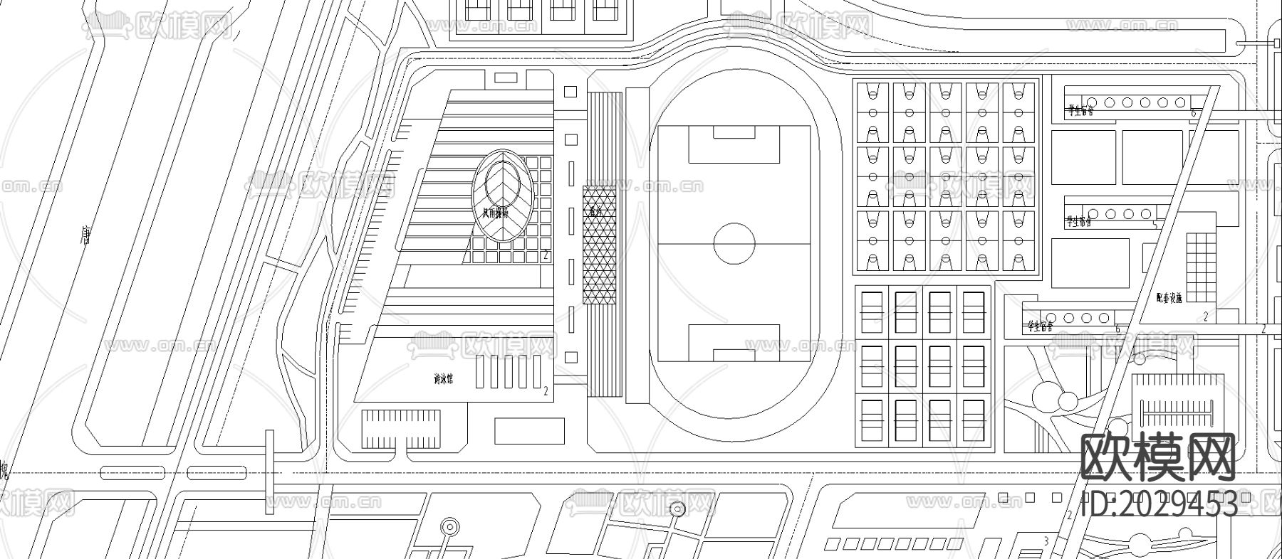 校园规划cad施工图下载（渲染图2）