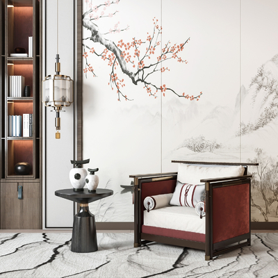  新中式休闲沙发su模型 