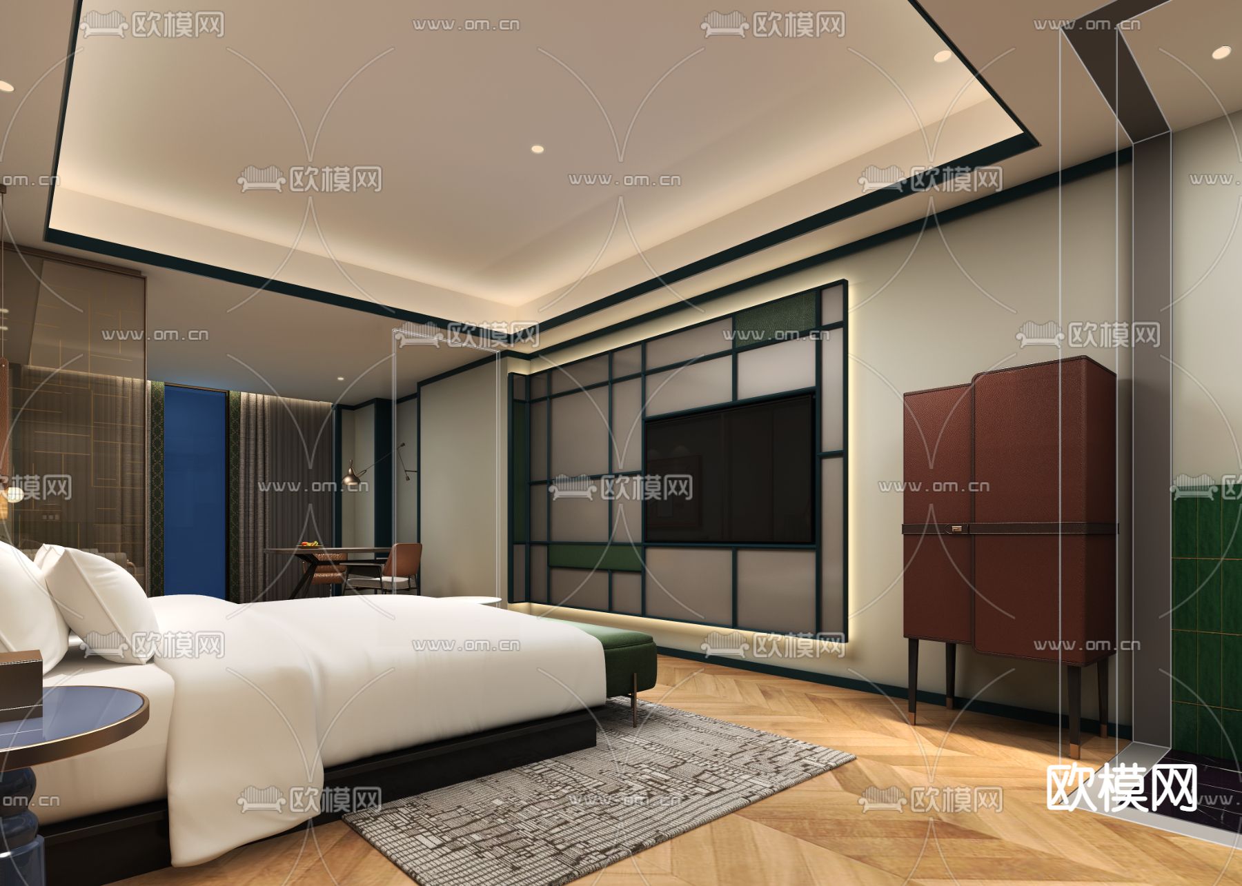 现代酒店客房免费3d模型下载（渲染图1）