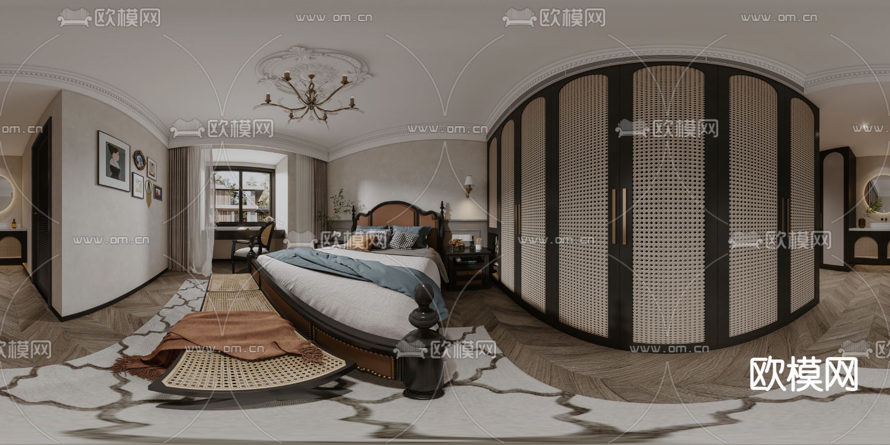 美式卧室vr全景3d模型