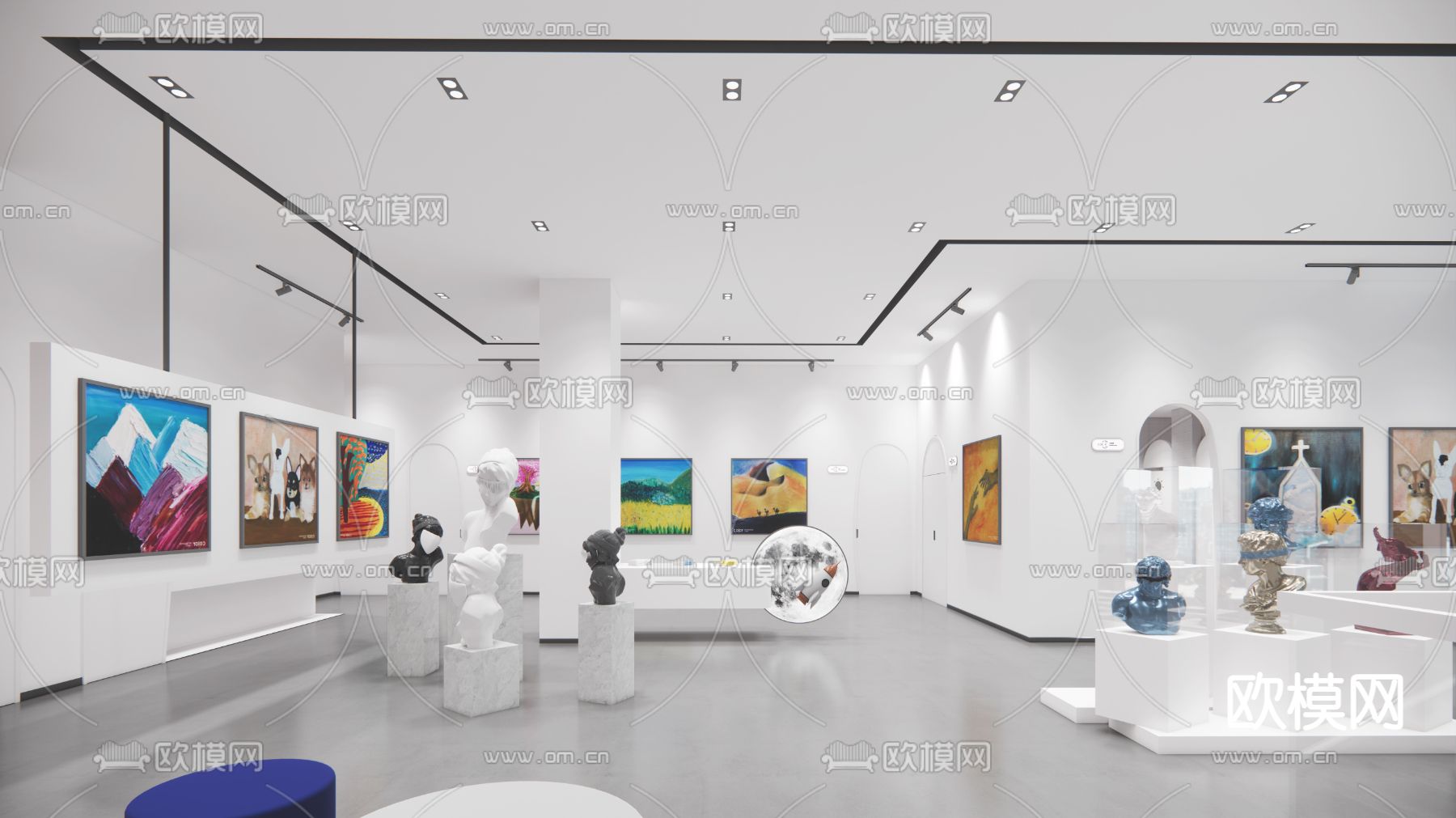 现代美术馆画展su模型下载（渲染图2）