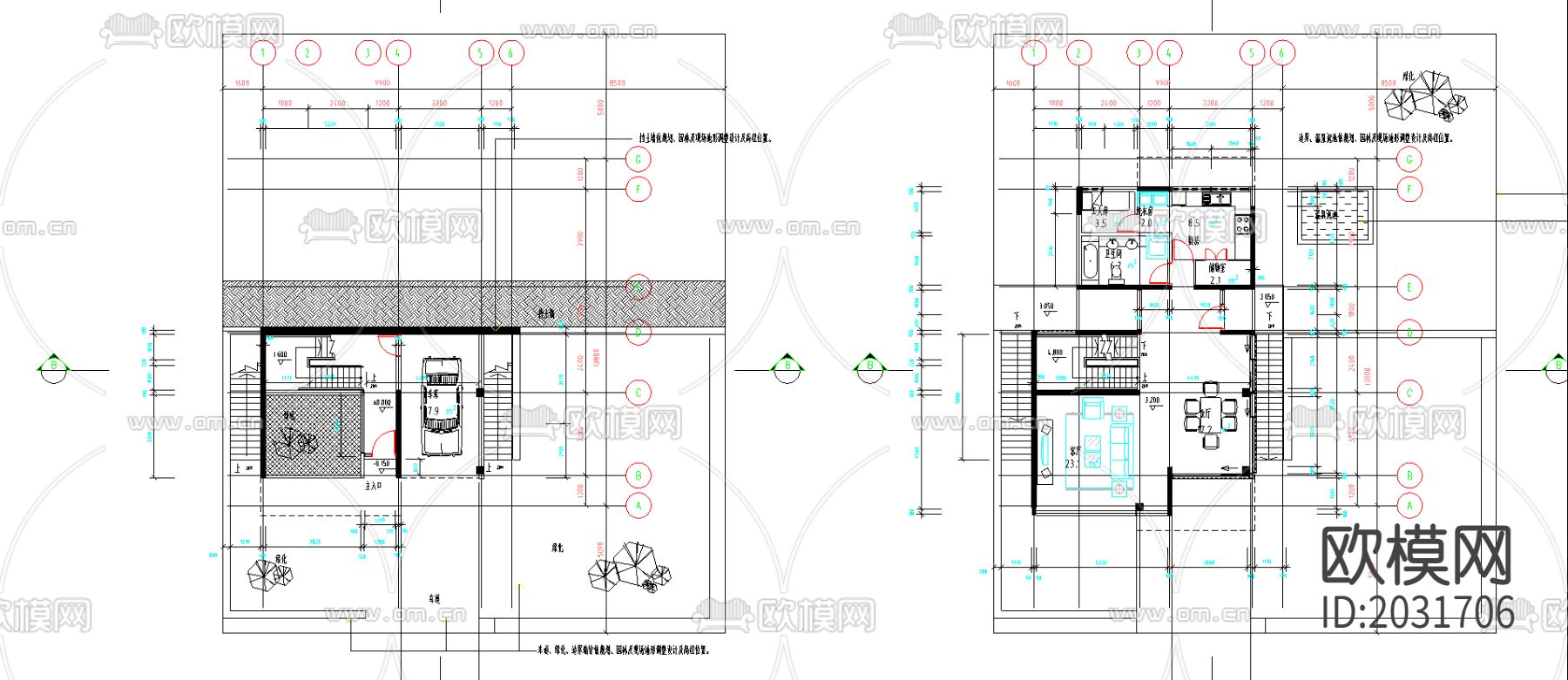 别墅建筑cad施工图下载（渲染图2）
