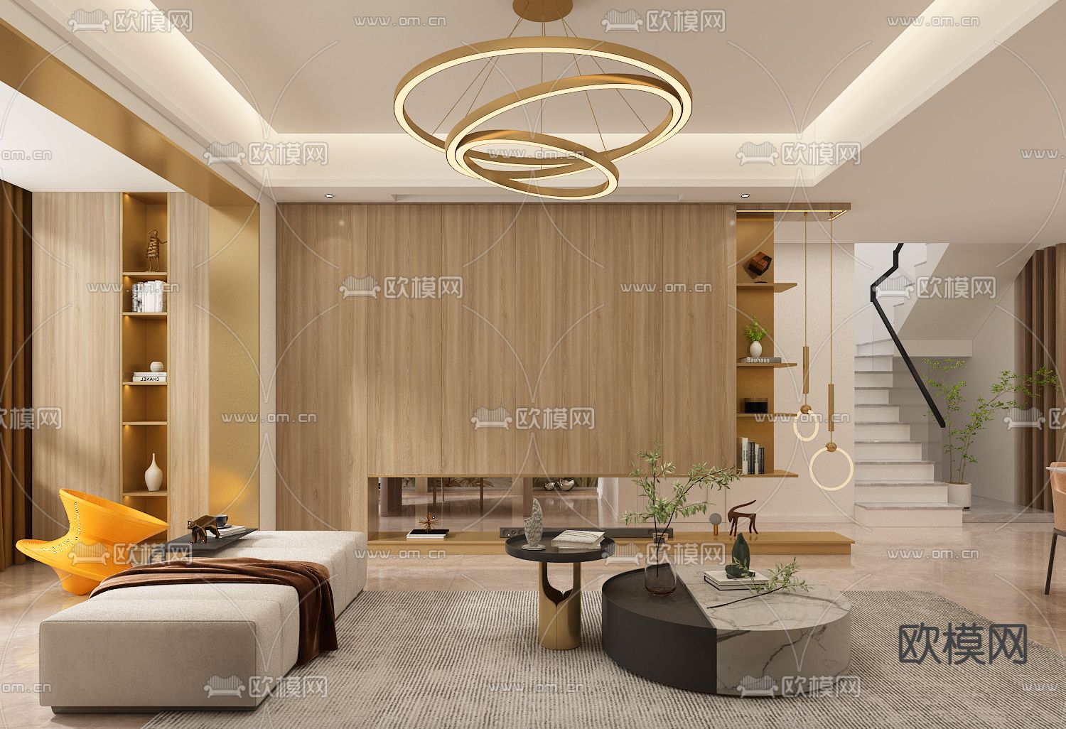 现代客餐厅书房免费3d模型下载（渲染图2）