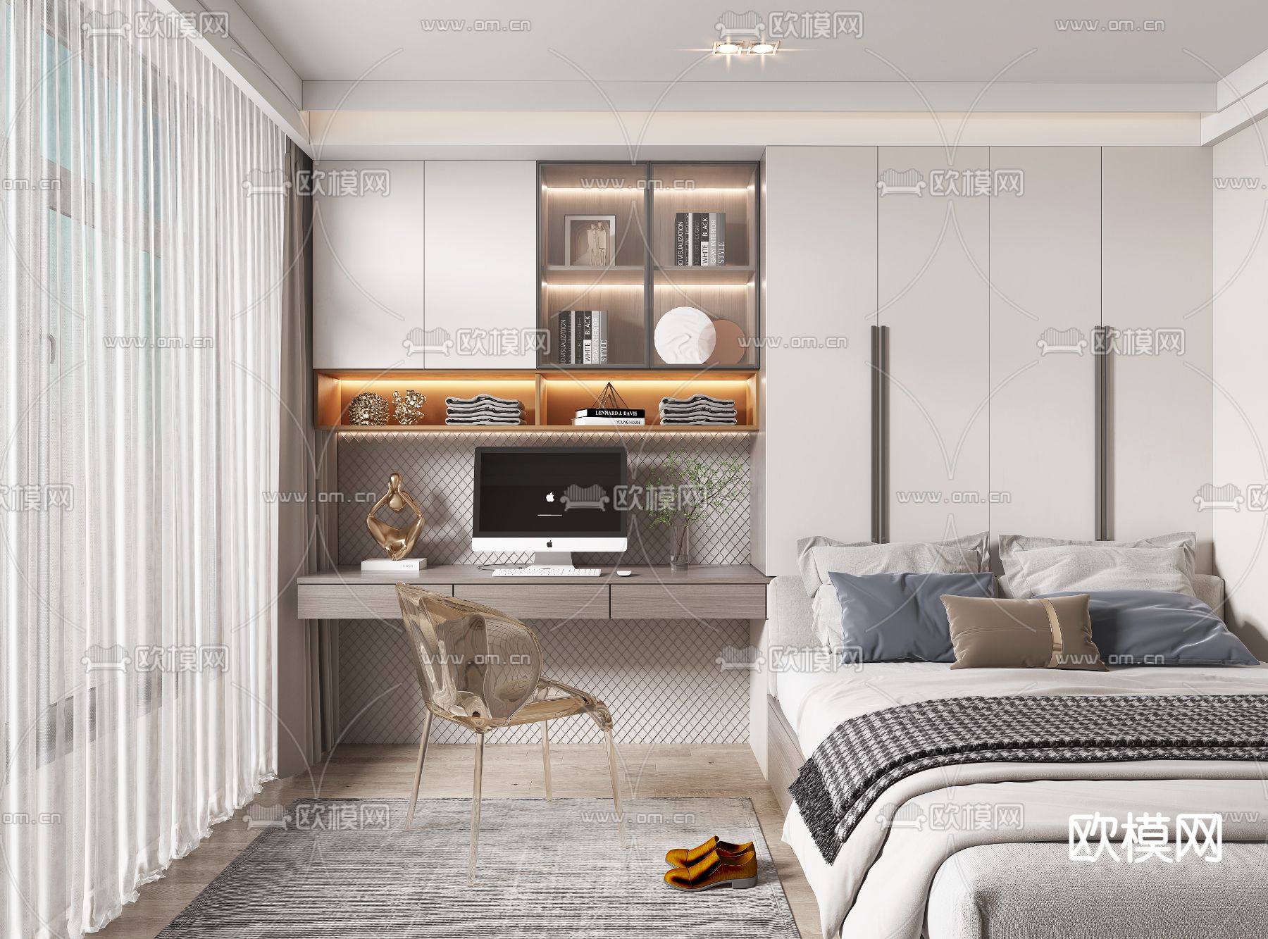 现代榻榻米卧室3d模型下载