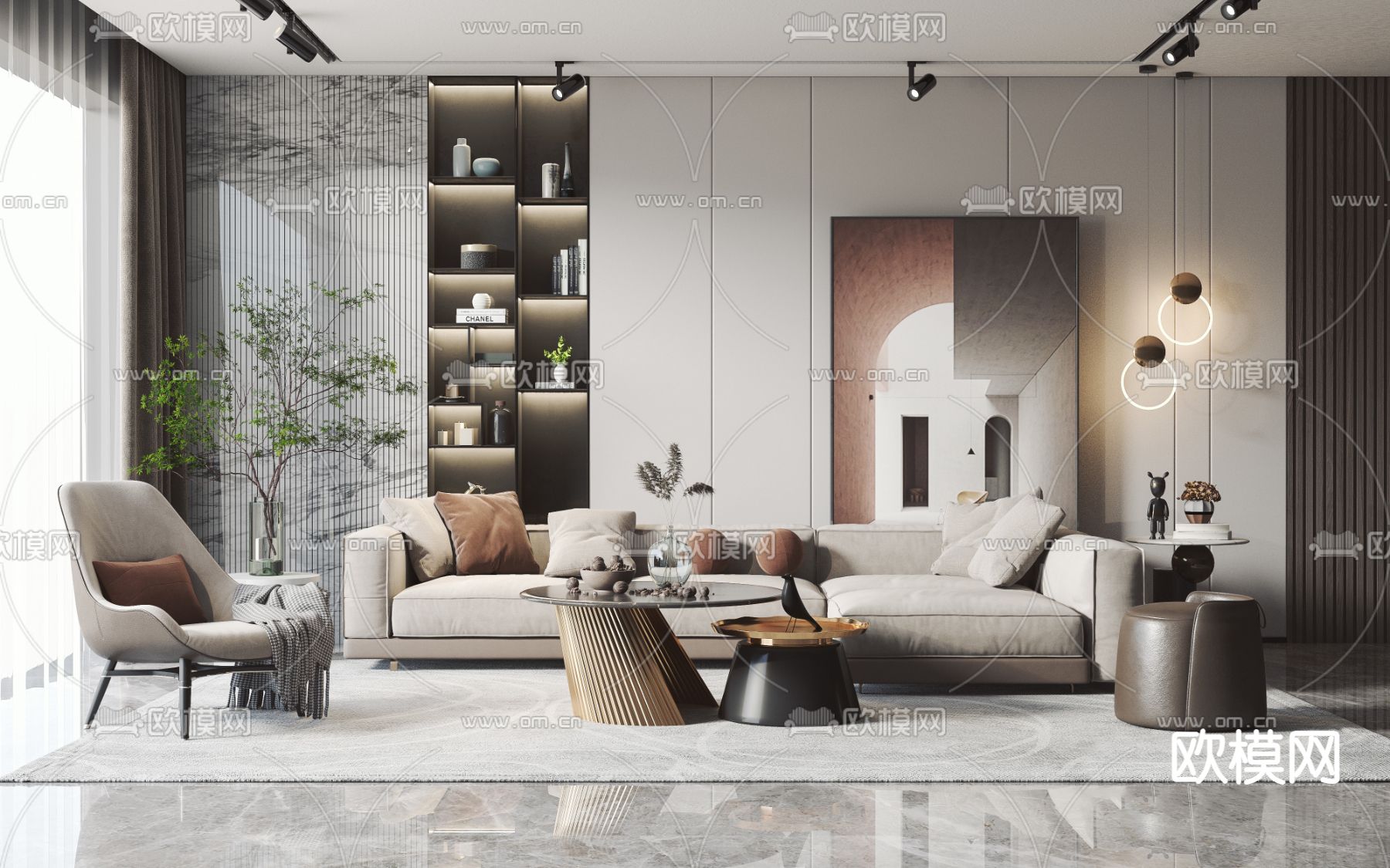 现代布艺沙发组合3d模型下载