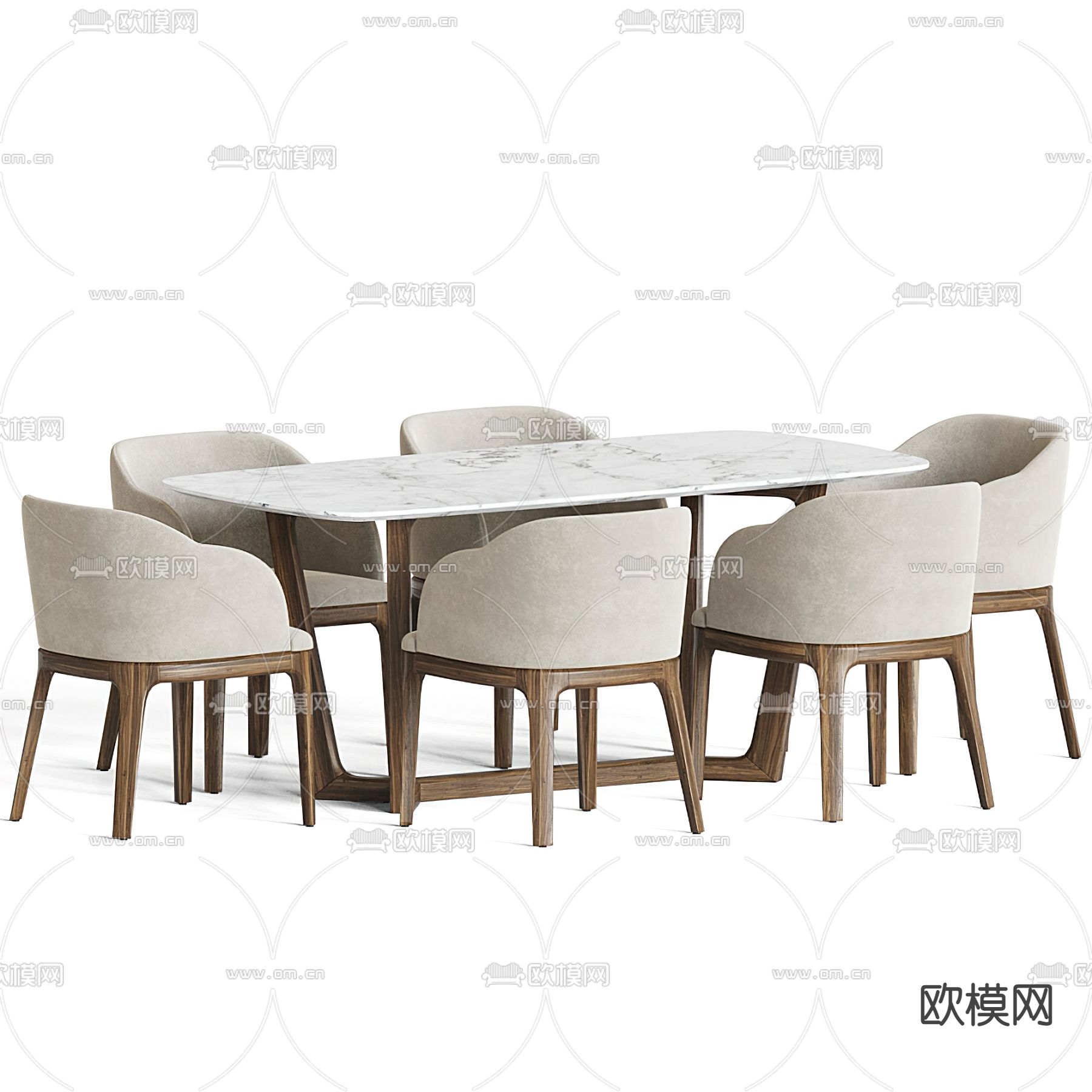 现代大理石餐桌椅3d模型下载（渲染图2）